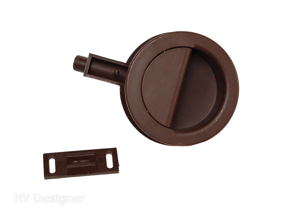 H261 – RV DESIGNER Entry Door Handle, Shurlatch For Use With Cabinets Or Light Interior Doors Brown Plastic Round Sin...